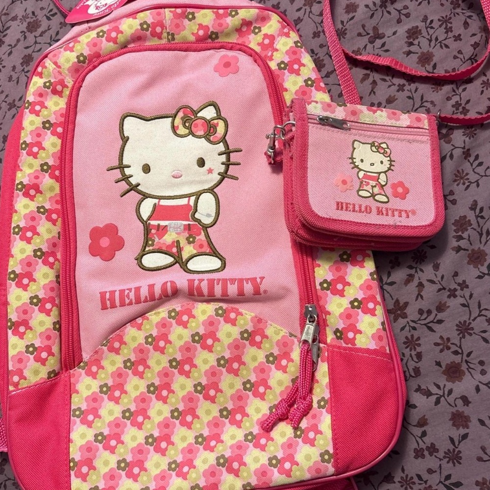 Hello Kitty Floral Pink Backpack and Wallet